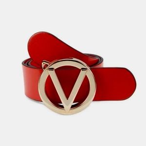 VALENTINO Red Gold Logo Buckle Giusy Leather Belt NWT